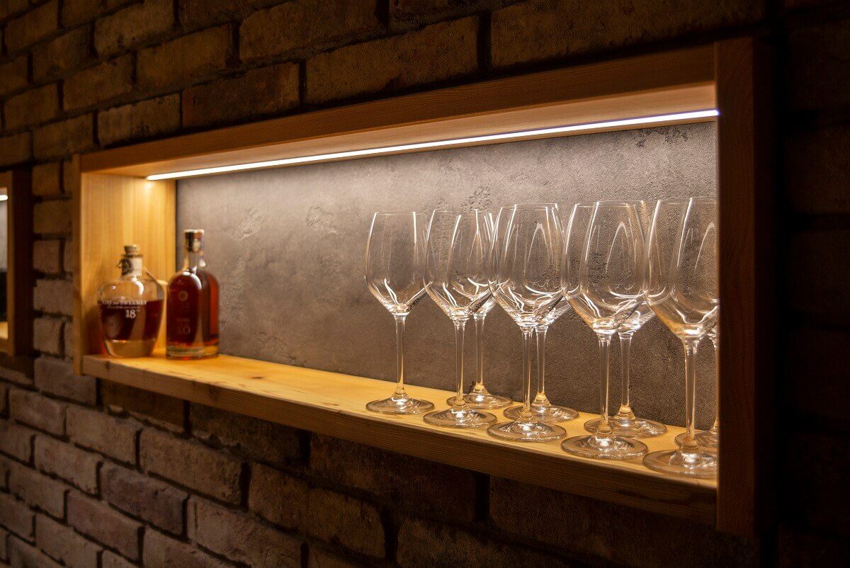 Wine glasses displayed