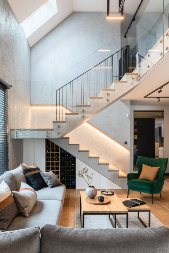 smart apartment of the future illuminated staircase