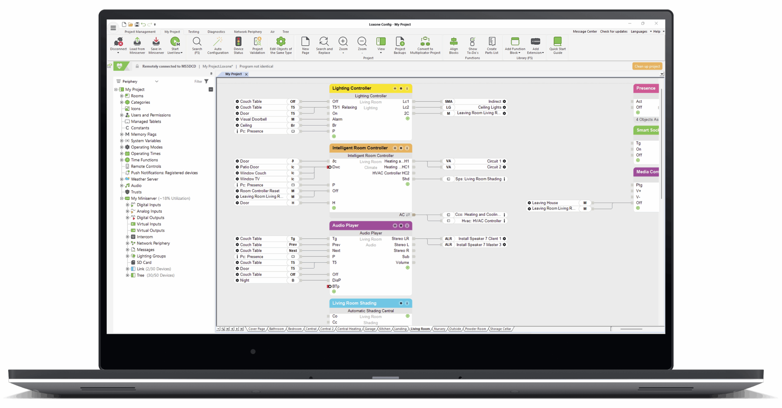 Open laptop with the Loxone Config software on the screen