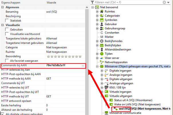 activatie eigenschappen WOL gebruik virtuele uitgangen