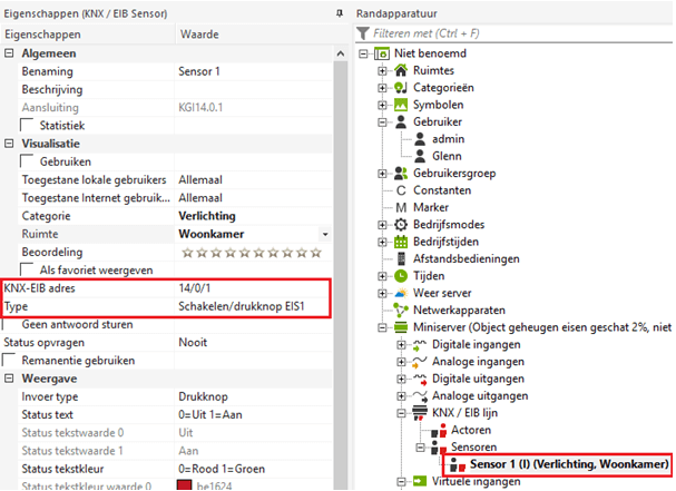 eigenschappen EIB sensor