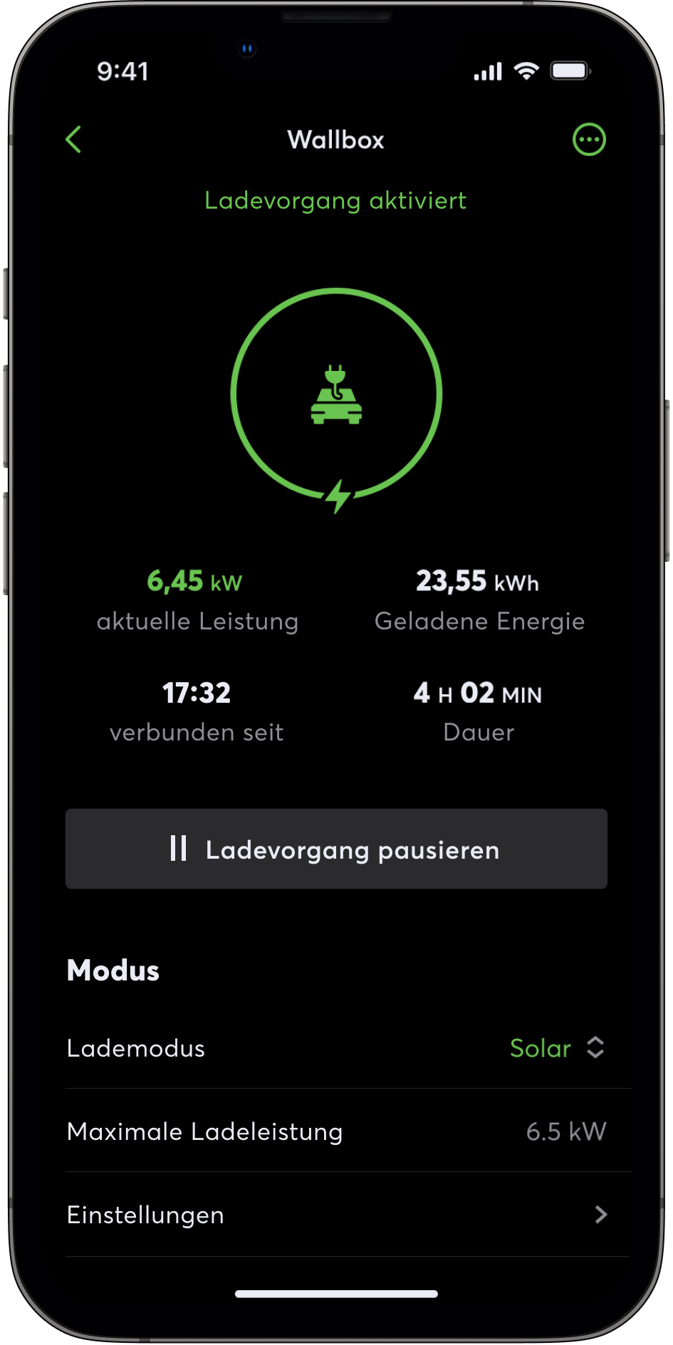 Mockup – iPhone 13 Pro-Wallbox-DE Nastavení wallboxu v aplikaci