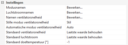 Config instellingen Standaardwaarden