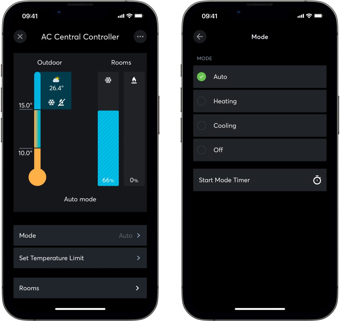MU-AC-Central-Controller AC verwarmings- en koelregelaar in de Loxone App