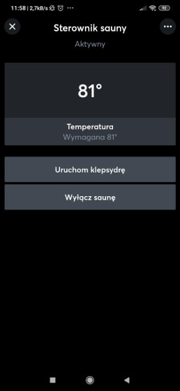 dálkové ovládání sauny v mobilní aplikace