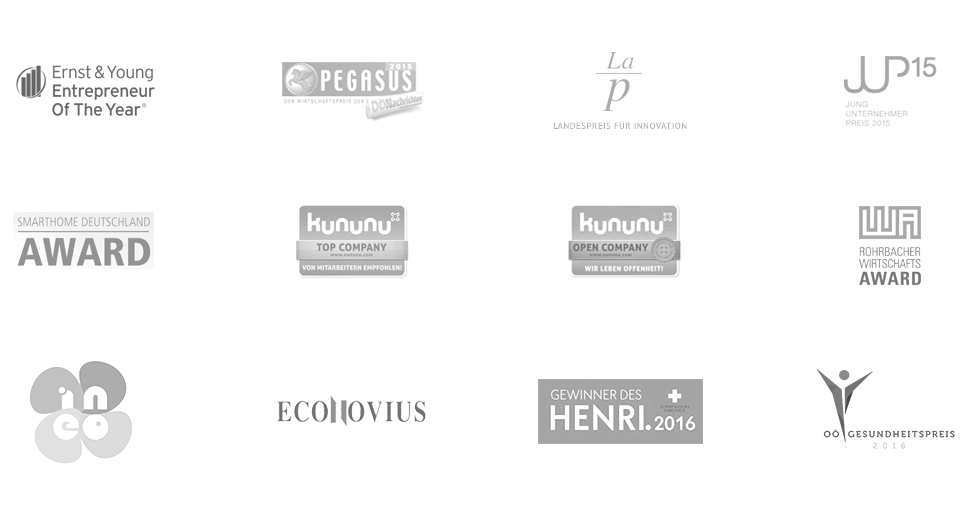 Kolaż nagród zdobytych przez Loxone