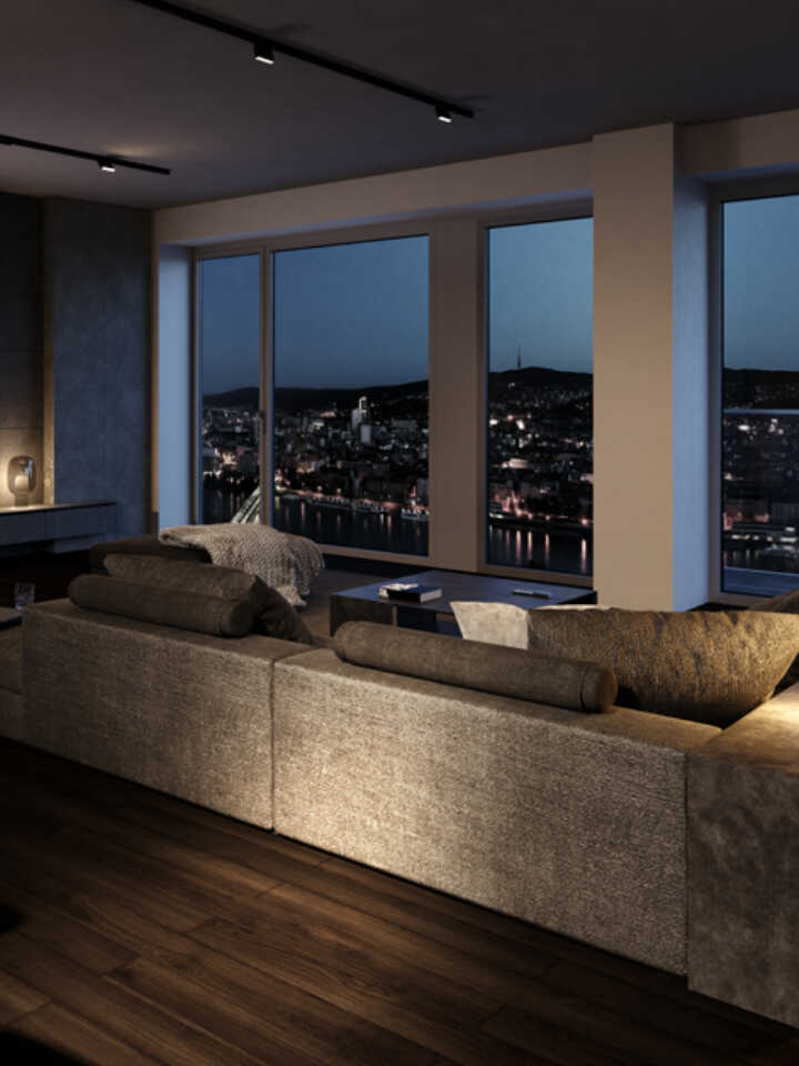 Wnętrze apartamentu wieczorem