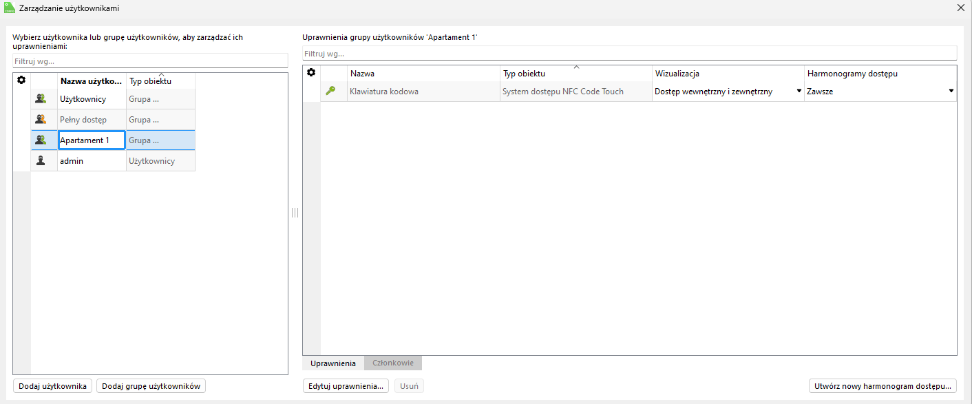 zarządzanie użytkownikami Loxone, tworzenie grupy. Integracja Loxone z Hotres