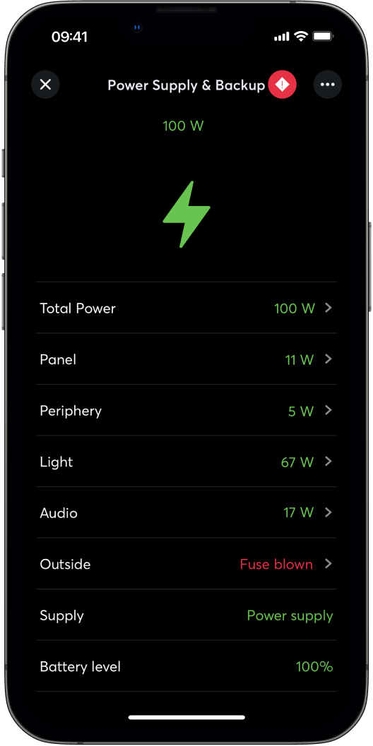 Alert o bezpieczeństwie w aplikacji Loxone