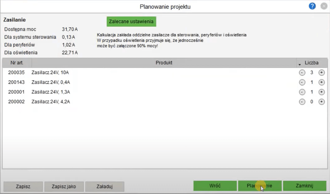 Planowanie projektu w Loxone Config