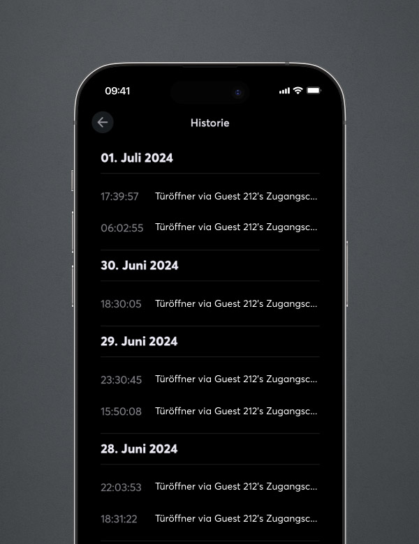 Historia dostępu w aplikacji Loxone