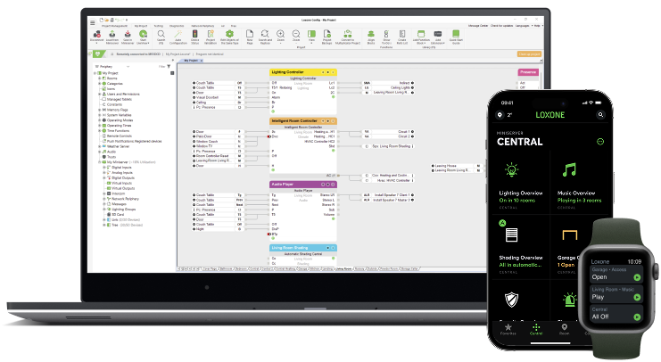 Loxone Config i aplikacja Loxone na różnych urządzeniach