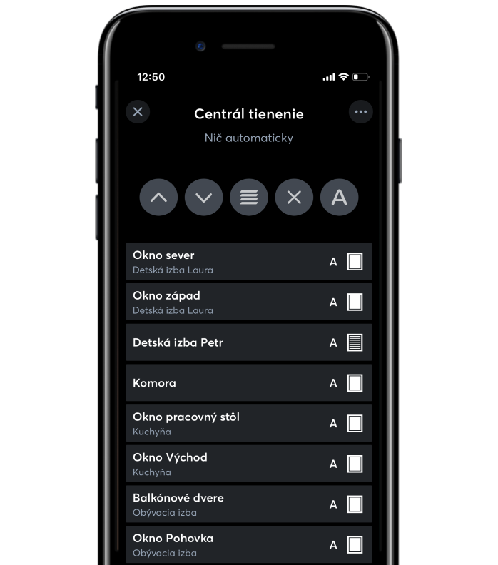 dálkové ovládání žaluzií a rolet v mobilní aplikaci