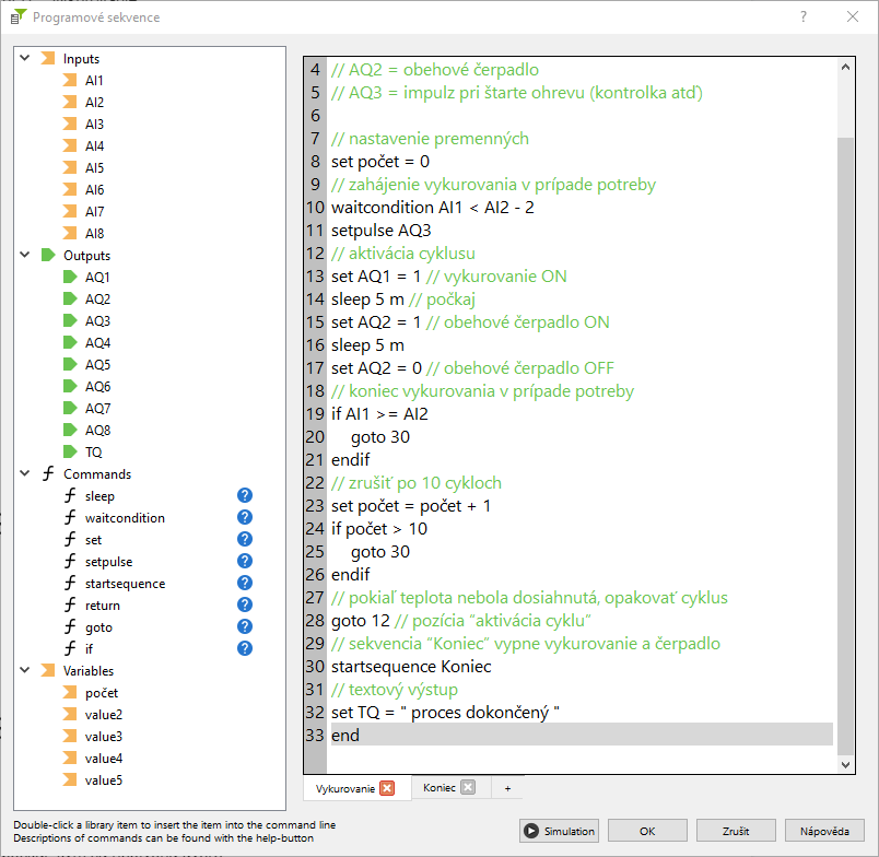 Program pro ovládání čerpadla