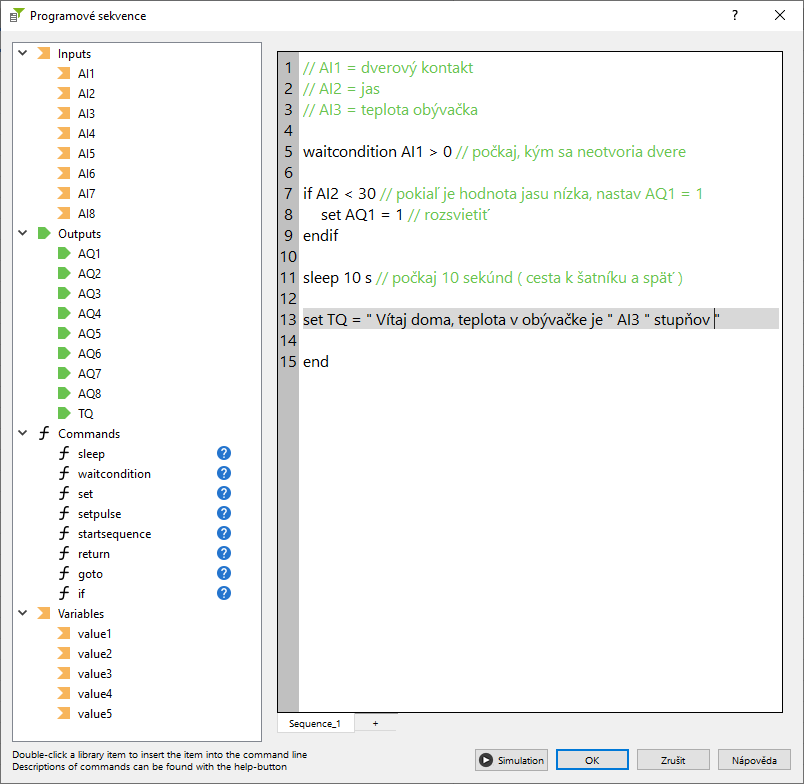 Programové sekvencie: Uvítacia správa