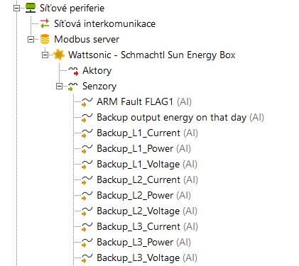 Dostupné informácie k batériovému úložisku a striedaču v Loxone Configu