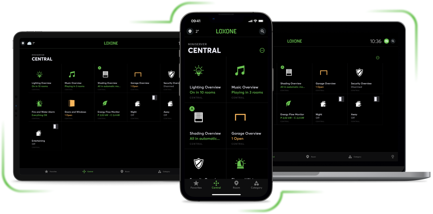 Aktualizácia dizajnu Loxone App zobrazená vo viacerých zariadeniach