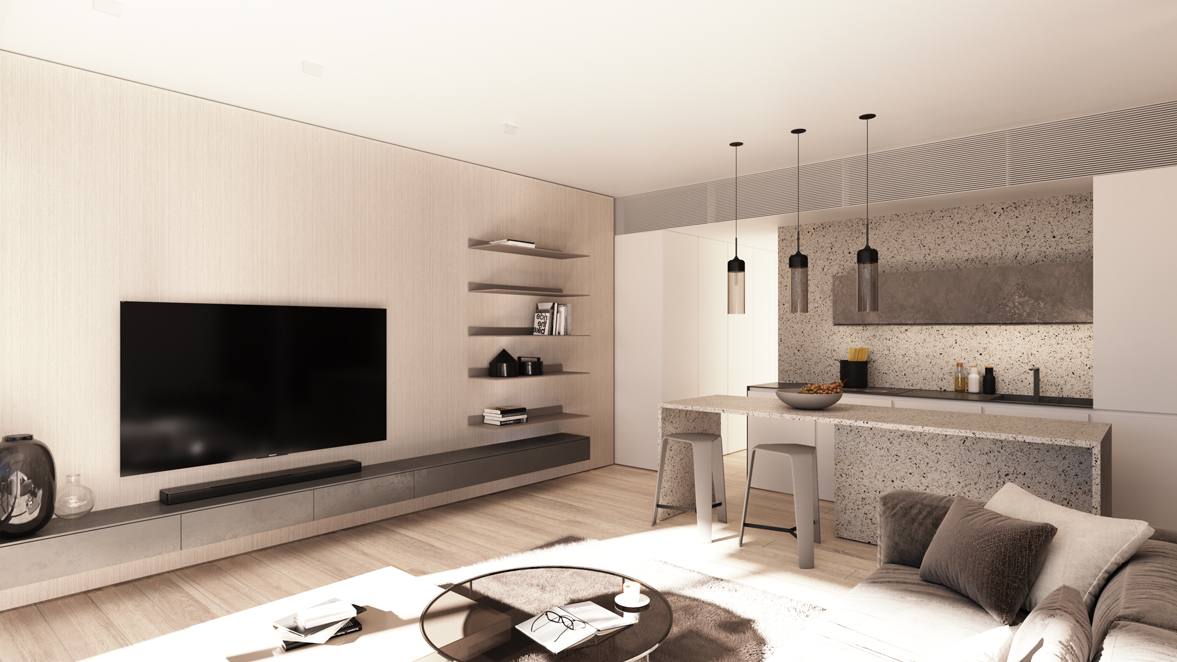 Obývačka spojená s kuchyňou v menšom byte