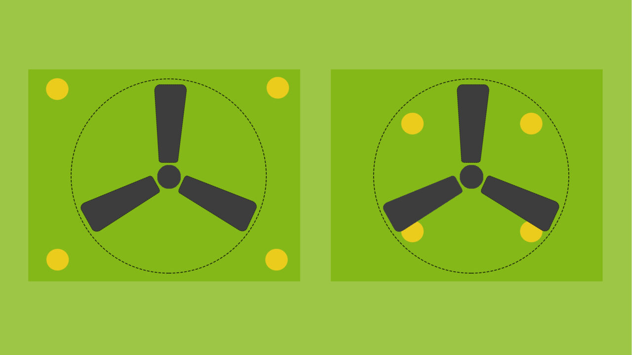 Rozmístění osvětlení v blízkosti ventilátoru